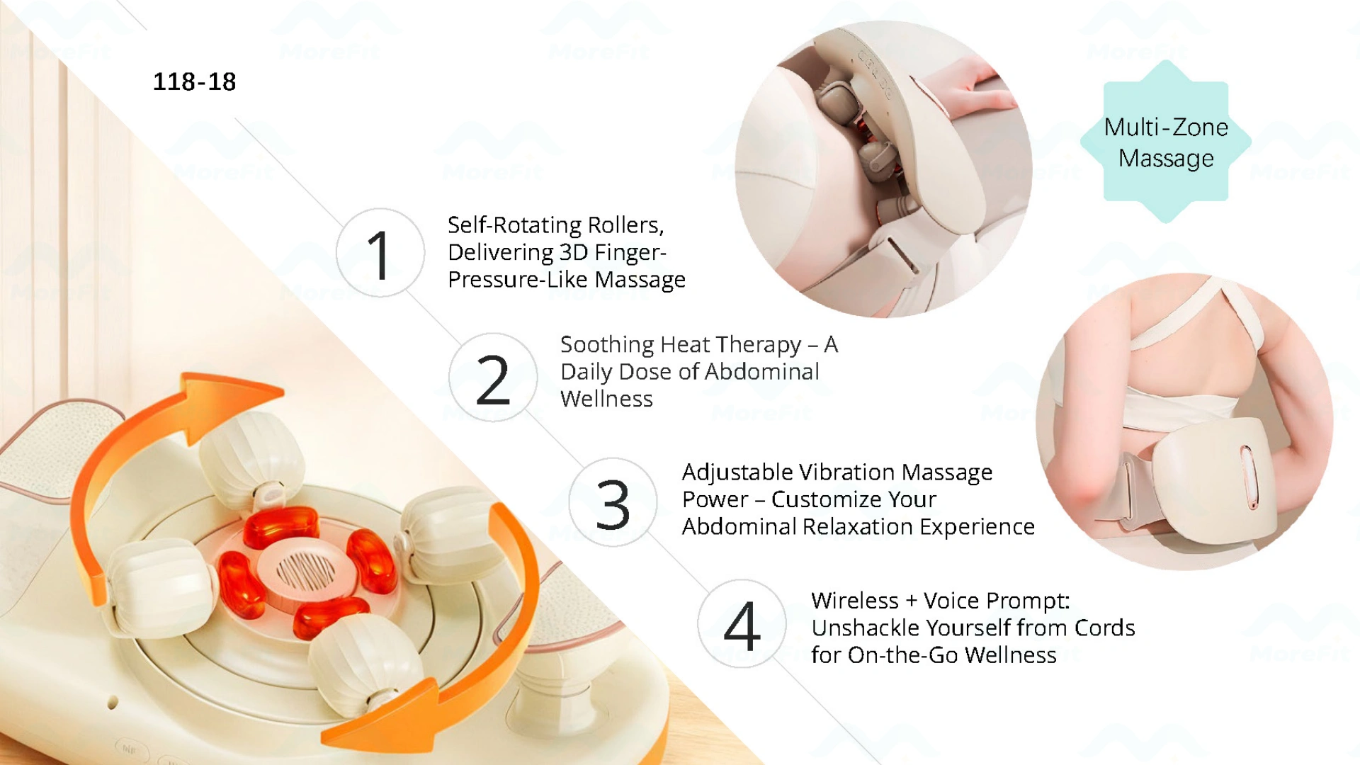 MoreFit Full Body Abdominal Belly Massager – Wireless, 3D Roller, Heat, Slimming