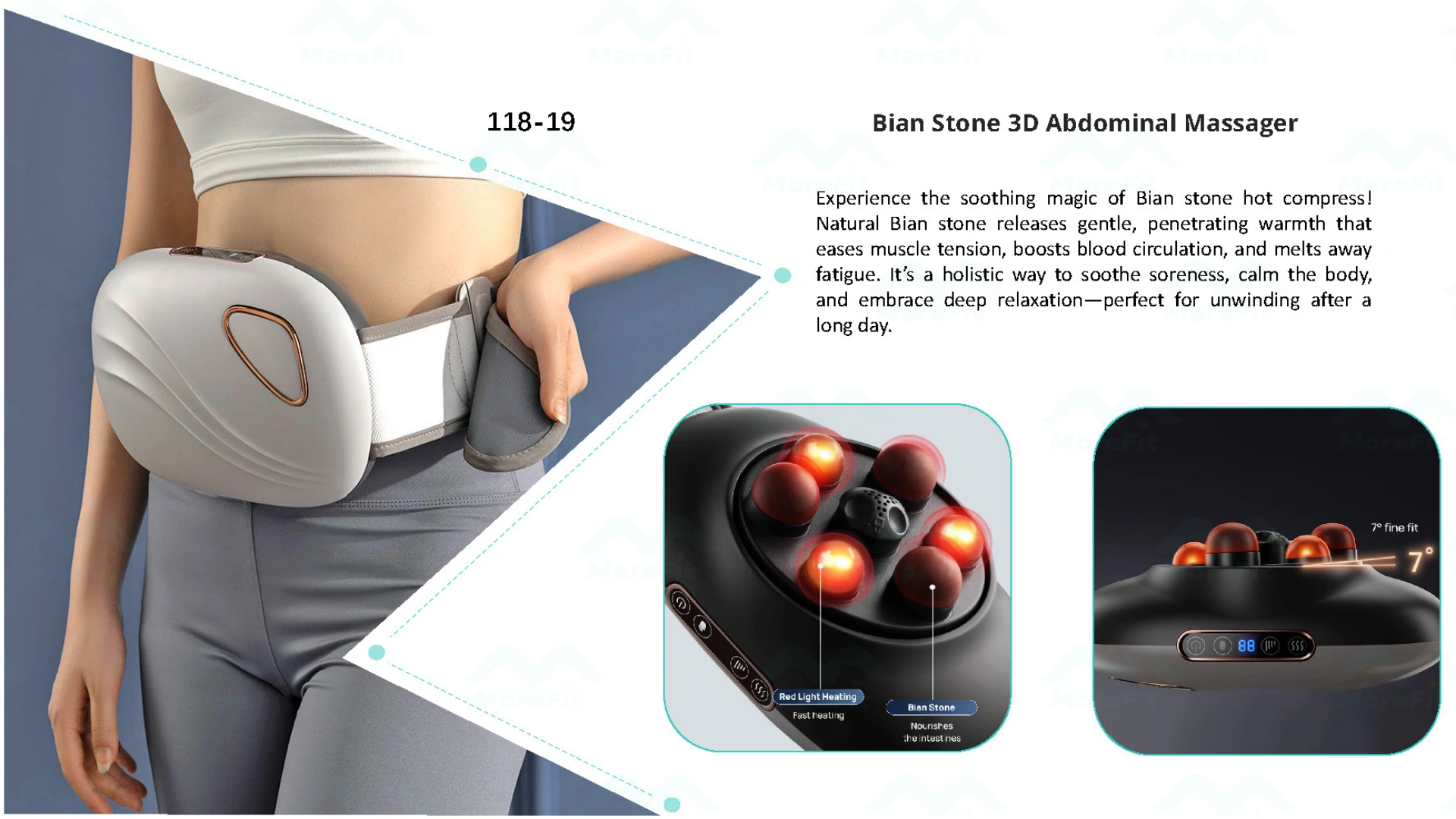 MoreFit Wireless Belly Massager Belt with 3D Roller Kneading and Hot Compress